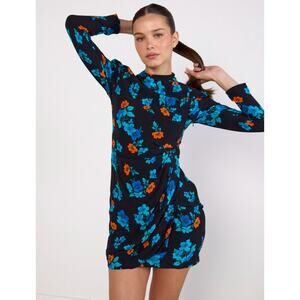 Maje ripita asymmetrical button down black floral dress